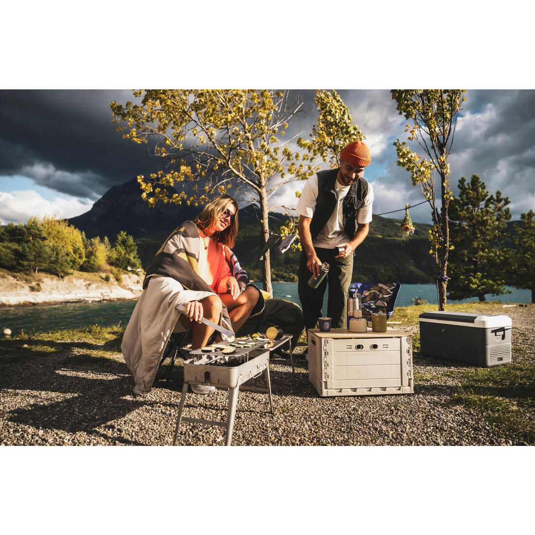 Barbecue portable XL de camping pour 4-8 personnes, à bois, charbon et briquette