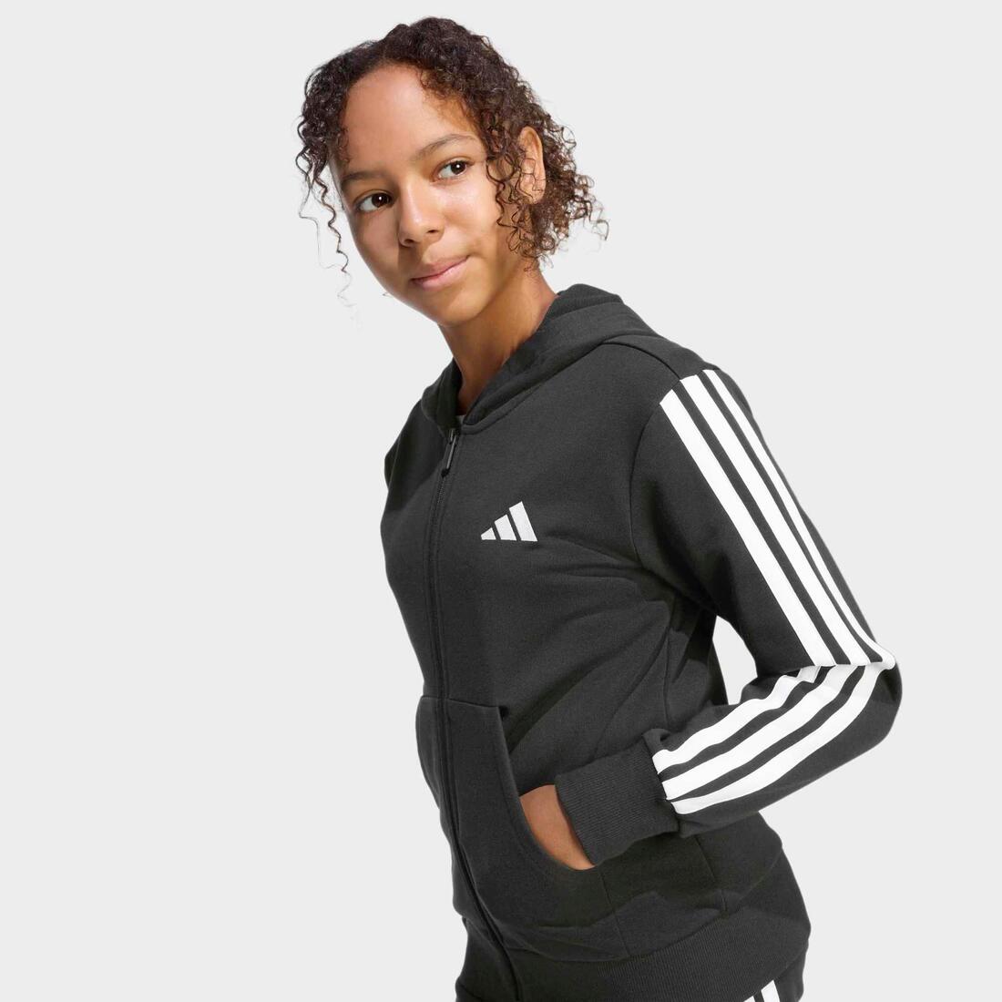 Sweat à capuche zippé fille en coton, noir