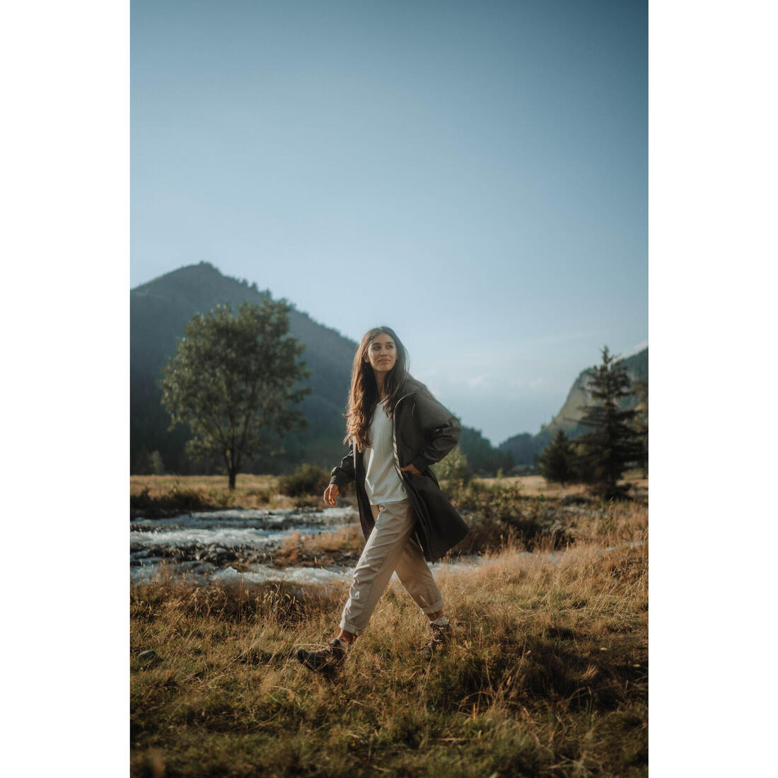 Veste de randonnée imperméable femme, Raincut Longue