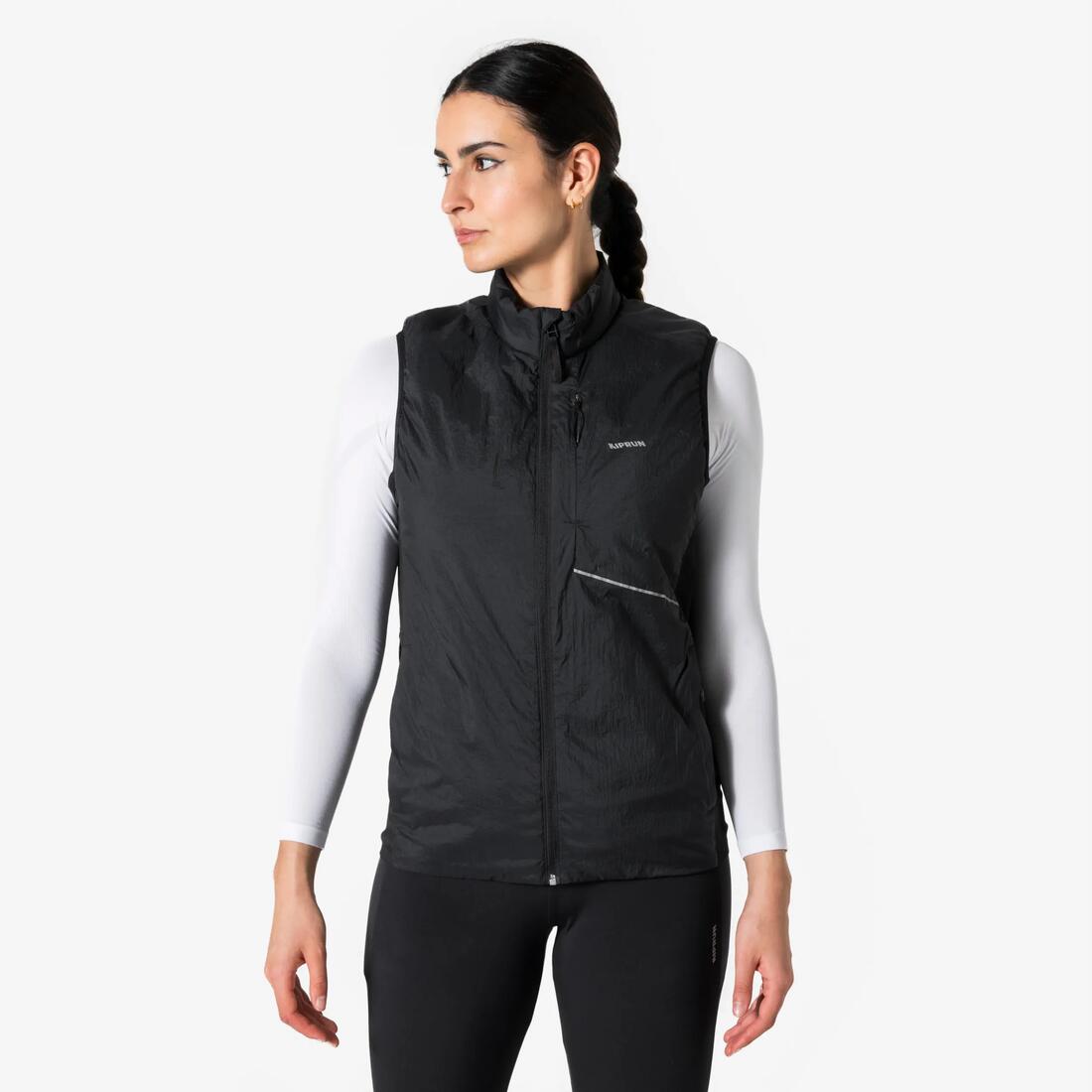 Veste sans manches chaude de running Femme, KIPRUN SM 500 Run warm noire