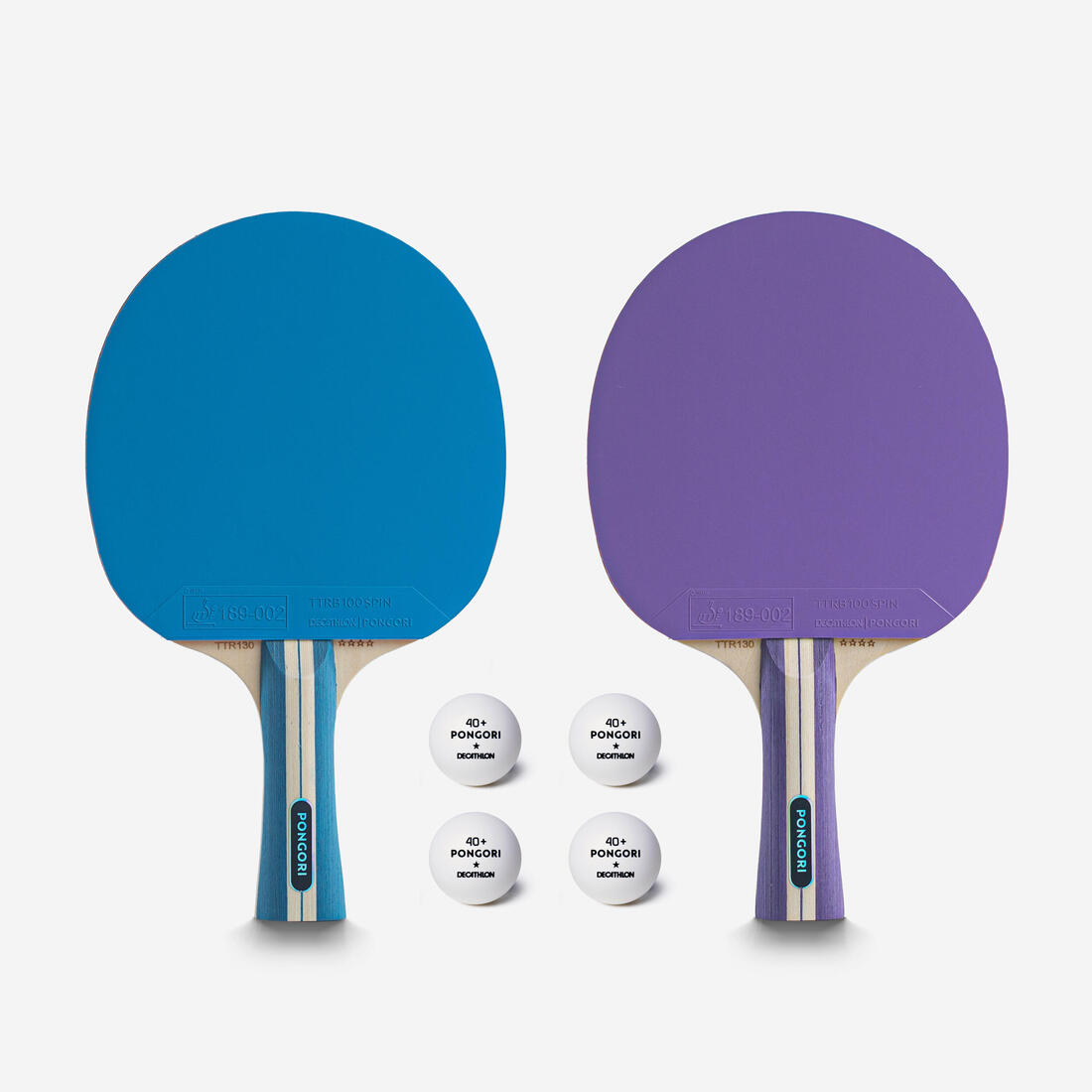 SET 2 RAQUETTES TTR 130 SPIN 4* ITTF ÉCOLE/CLUB VIOLET/BLEU + BALLES