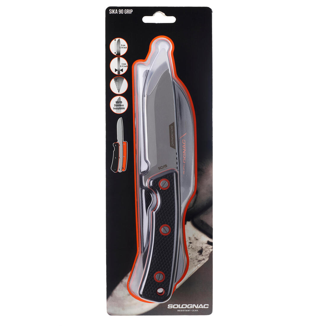 Couteau Chasse Fixe 9cm Grip noir Sika 90