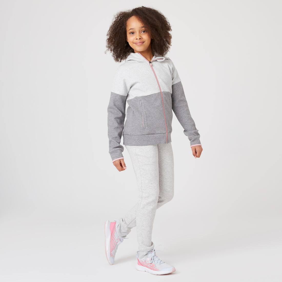 Sweat zippé à capuche enfant coton respirant - 900 vert et gris chiné clair