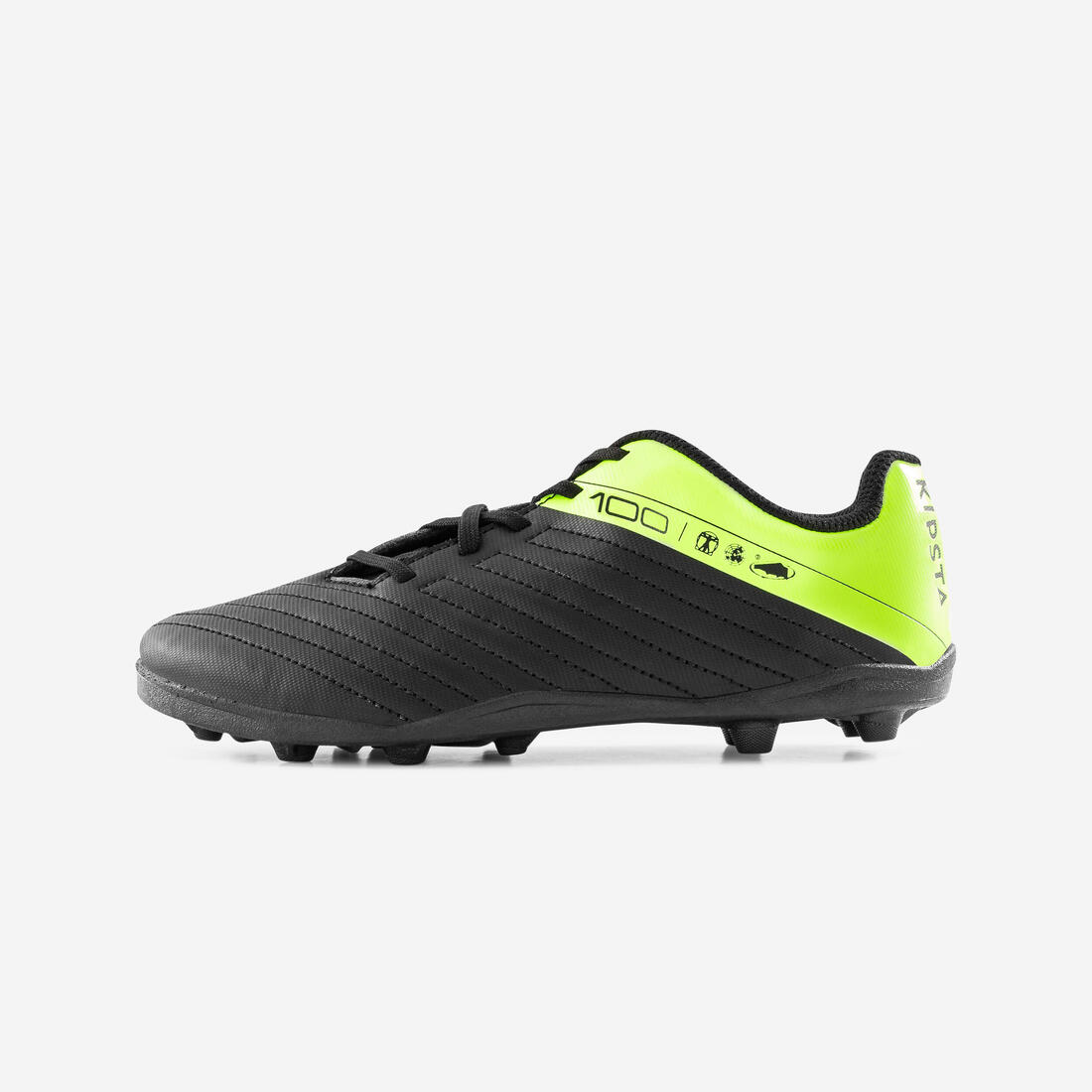 Chaussures de football enfant à lacets 100 FG noir et jaune
