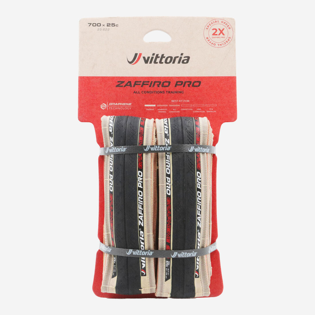 Set 2 Pneus Route Tringle Souple - Vittoria Zaffiro Pro V 700x25 tanwall (beige)