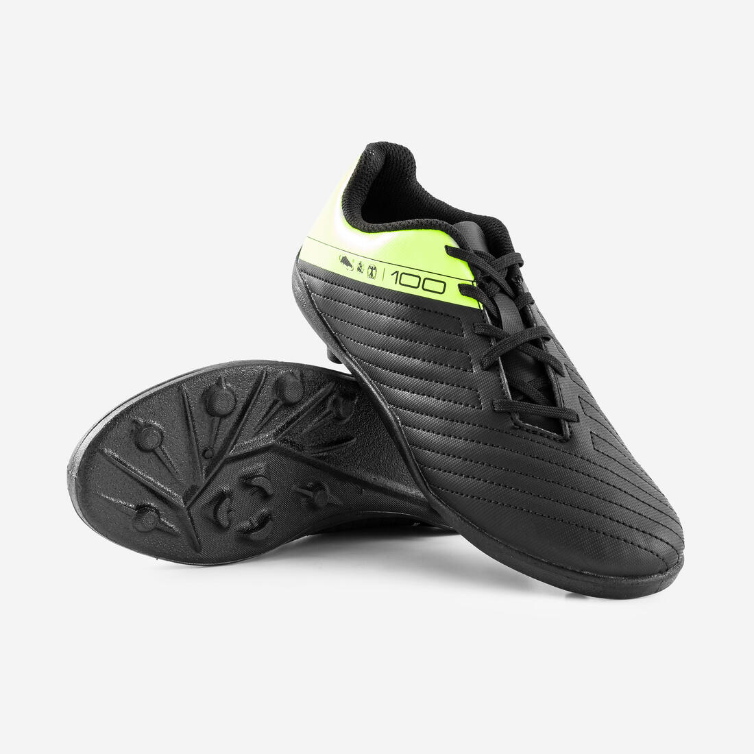 Chaussures de football enfant à lacets 100 FG noir et jaune
