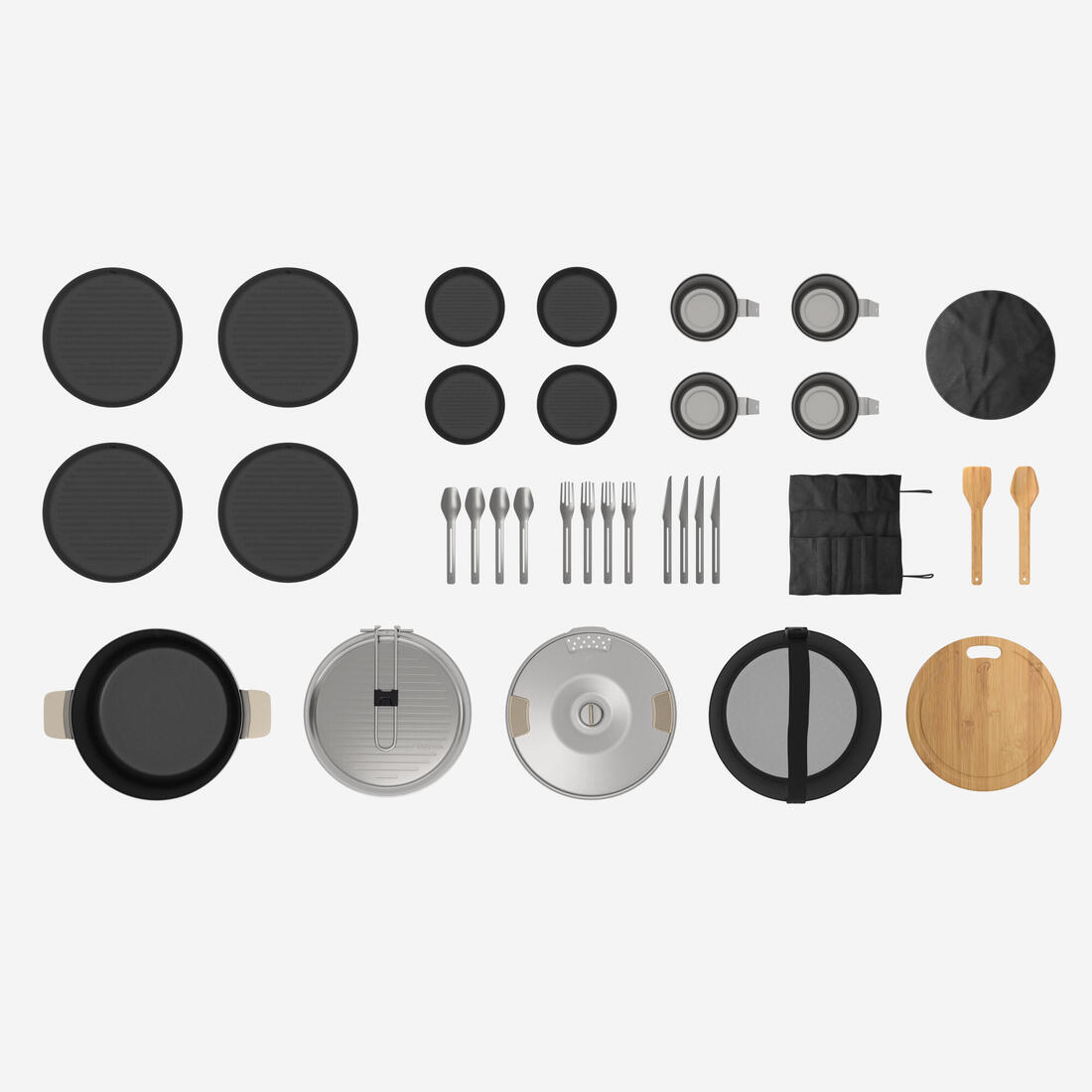 Popote 900 de camping XL en inox + anti-adhésif - 4 personnes - 33 éléments