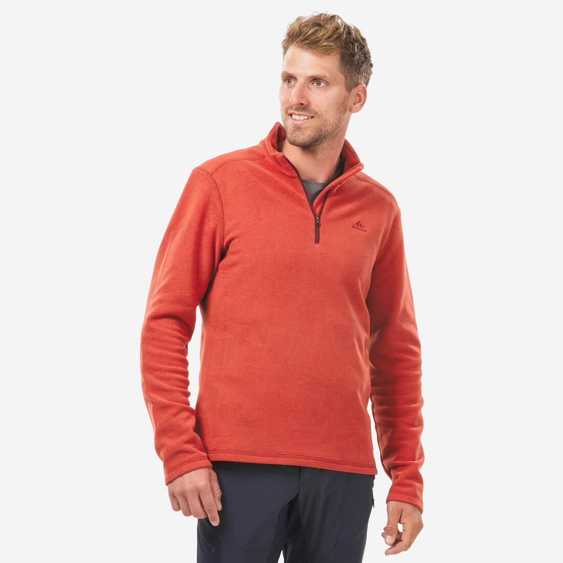 Polaire de randonnée montagne homme, MH100 demi zip bleu – rouge écarlate
