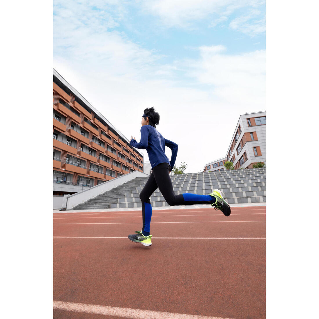T-shirt manches longues de running Enfant,  KIPRUN SKINCARE marine
