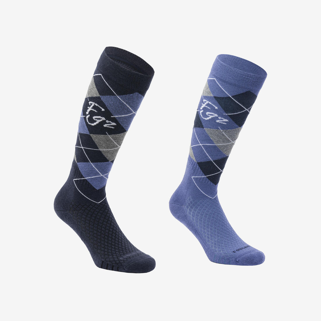 Chaussettes équitation  500 adulte losangesvert pétrole/marine. lot de 2