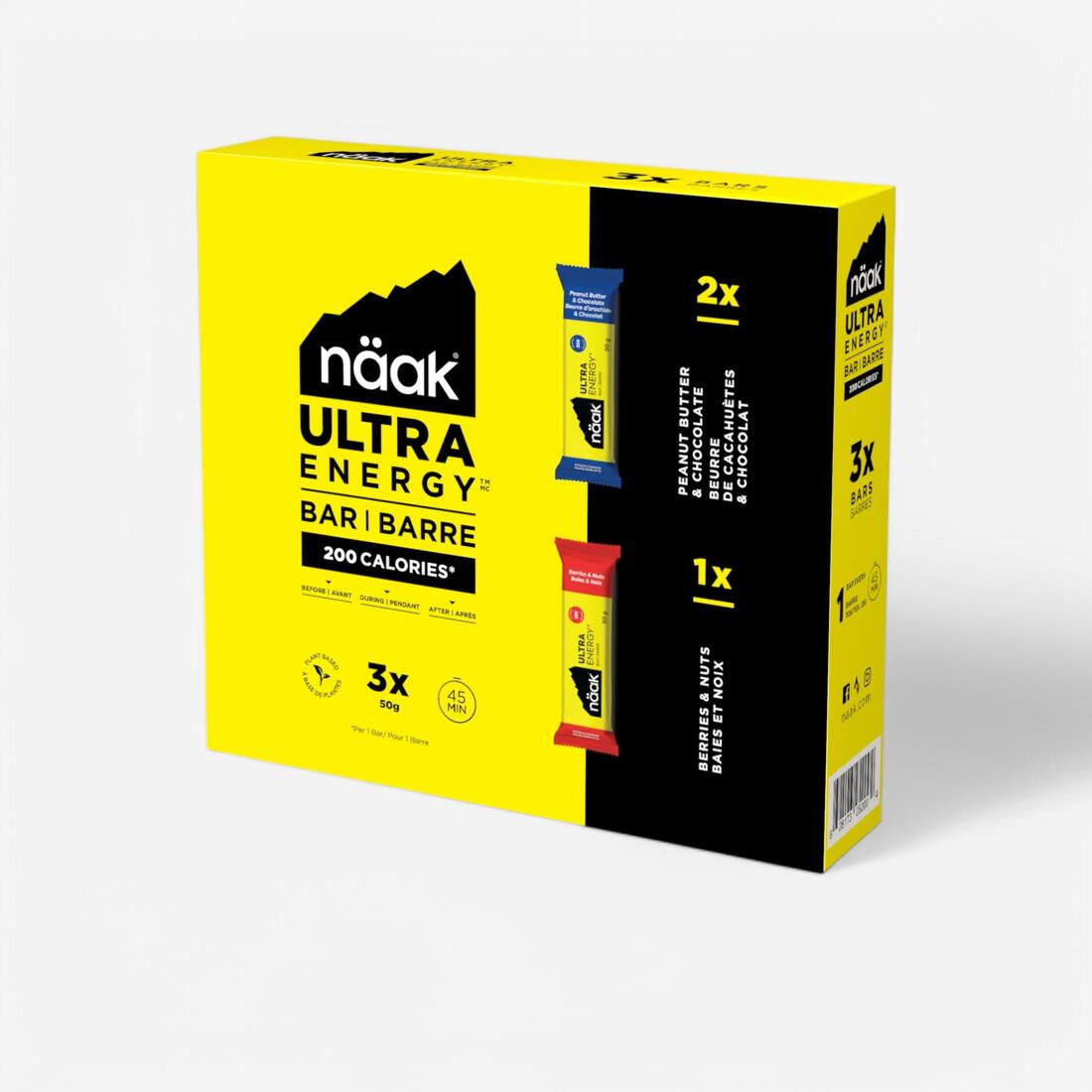 Barres énergétiques chocolat cacahuètes et baies noix, Ultra Energy™ 3 x 50g