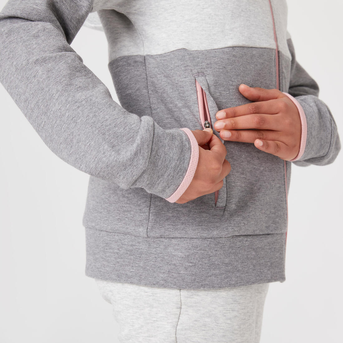 Sweat zippé à capuche enfant coton respirant - 900 vert et gris chiné clair