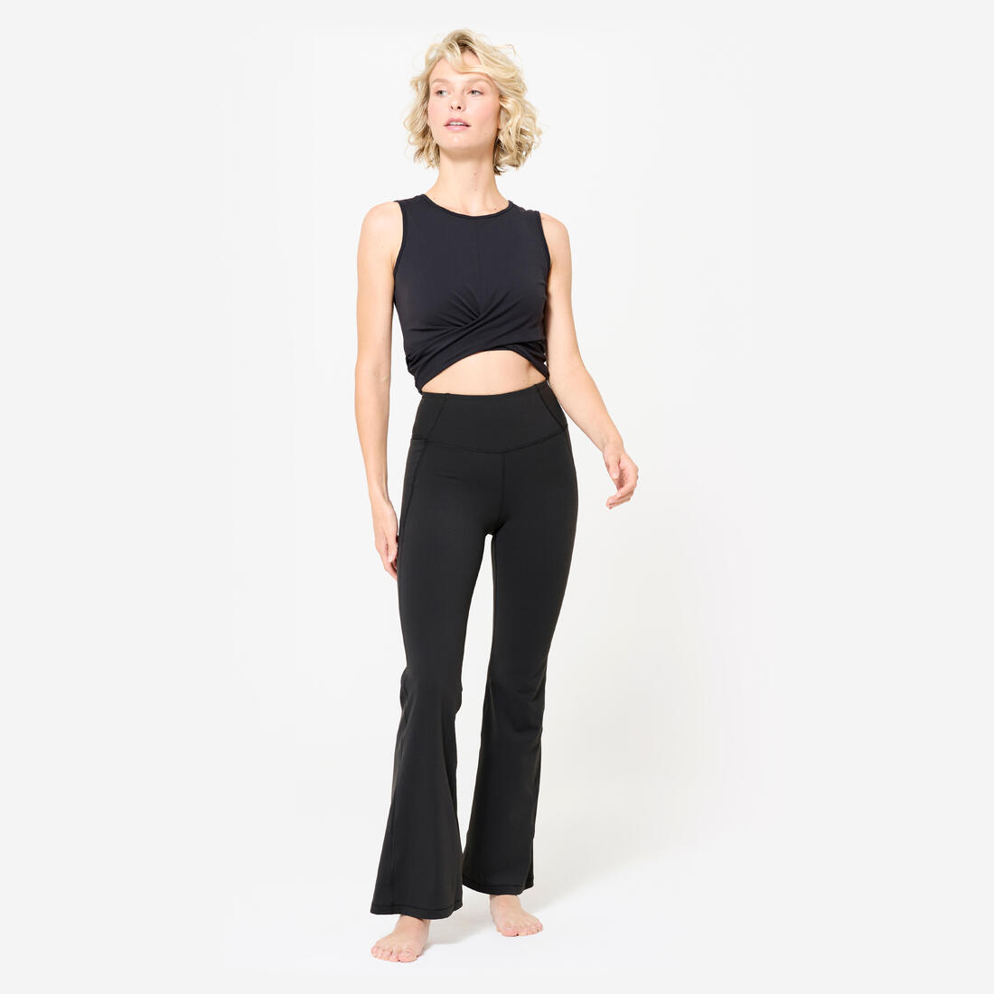 Pantalon évasé effet seconde peau de yoga, noir