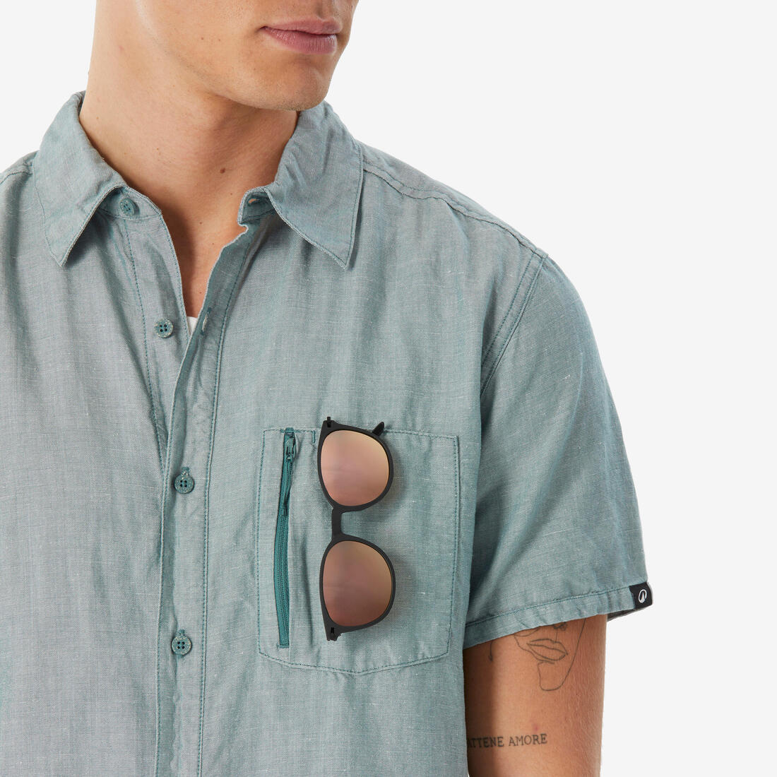 Chemise de randonnée manches courtes homme, NH500 vert