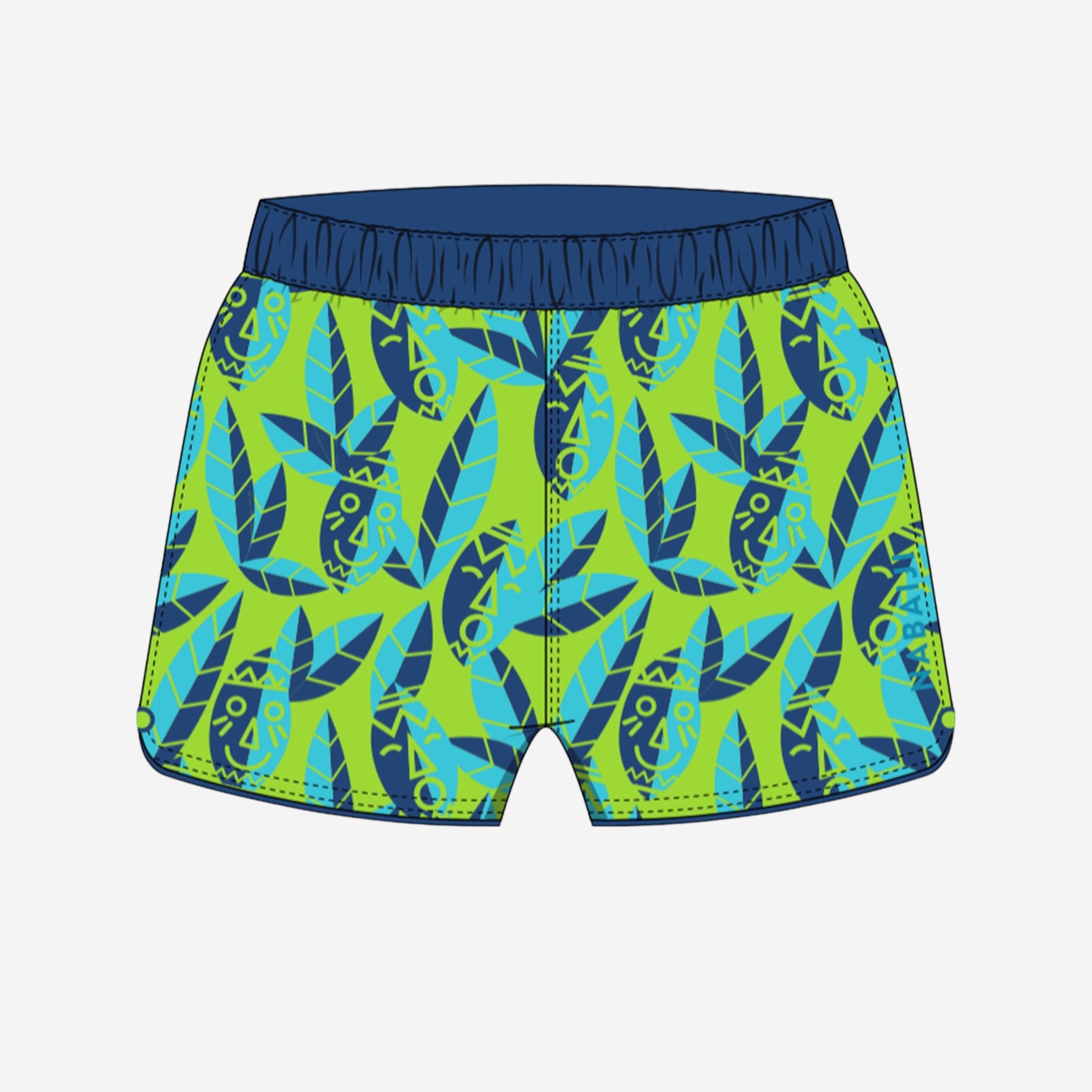 Short De Bain Bébé / Enfant Bleu foncé Imprimé Tigres – vert néon fluo