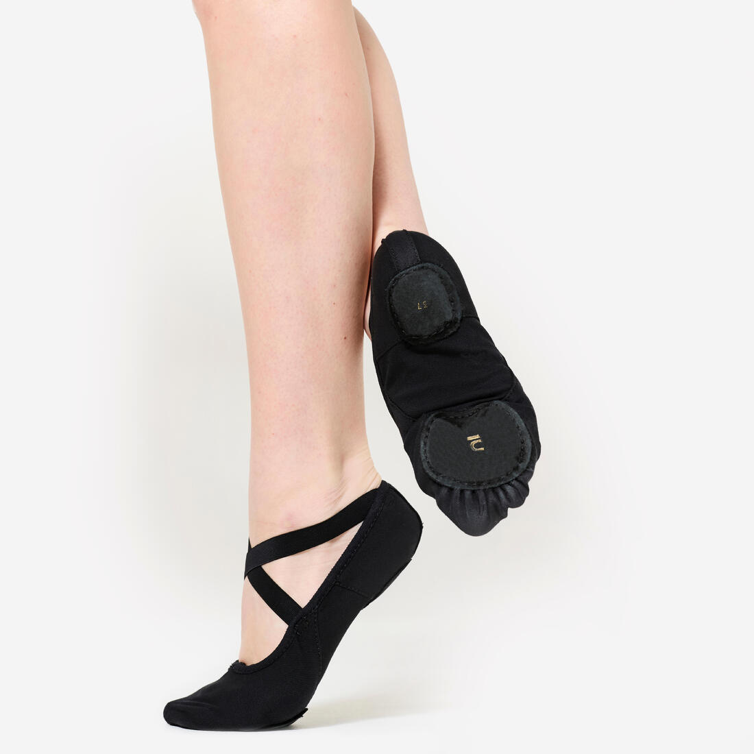 Demi-pointes de danse classique bi-semelles en toile femme, noires