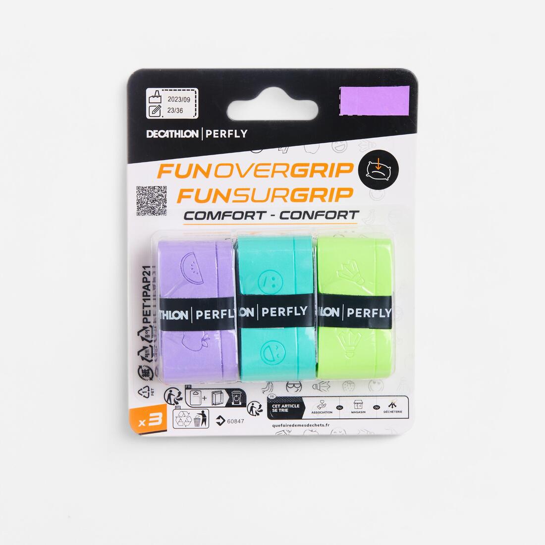 Lot de 3 Surgrips de Badminton, Fun Overgrip Violet/Vert Menthe