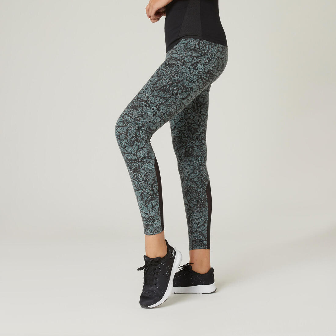 Legging fitness 7/8 coton extensible avec mesh femme – vert gris