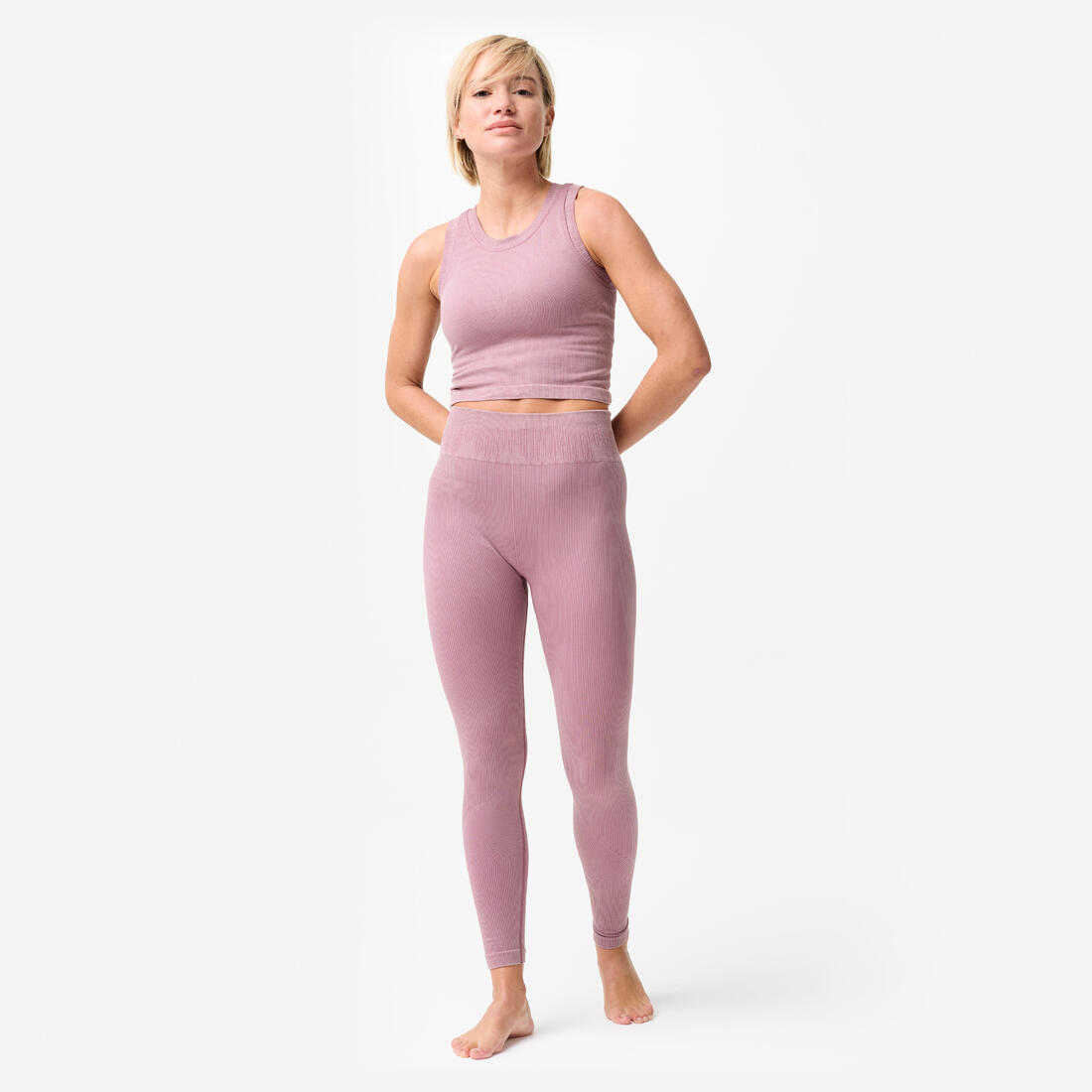 Débardeur court côtelé seamless avec brassière intégrée effet délavé