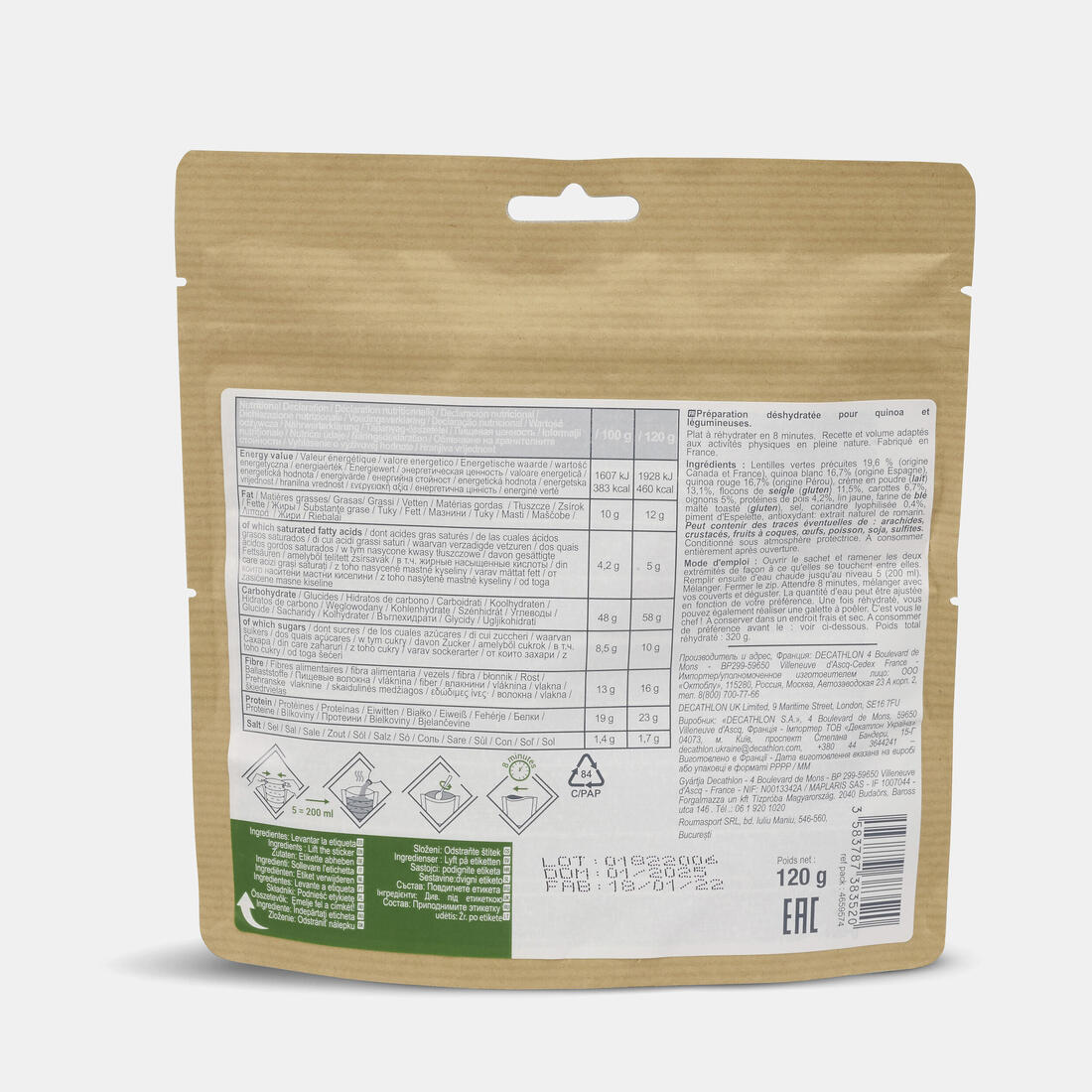 Repas lyophilisé végétarien - Duo de quinoa aux légumineuses - 120 g