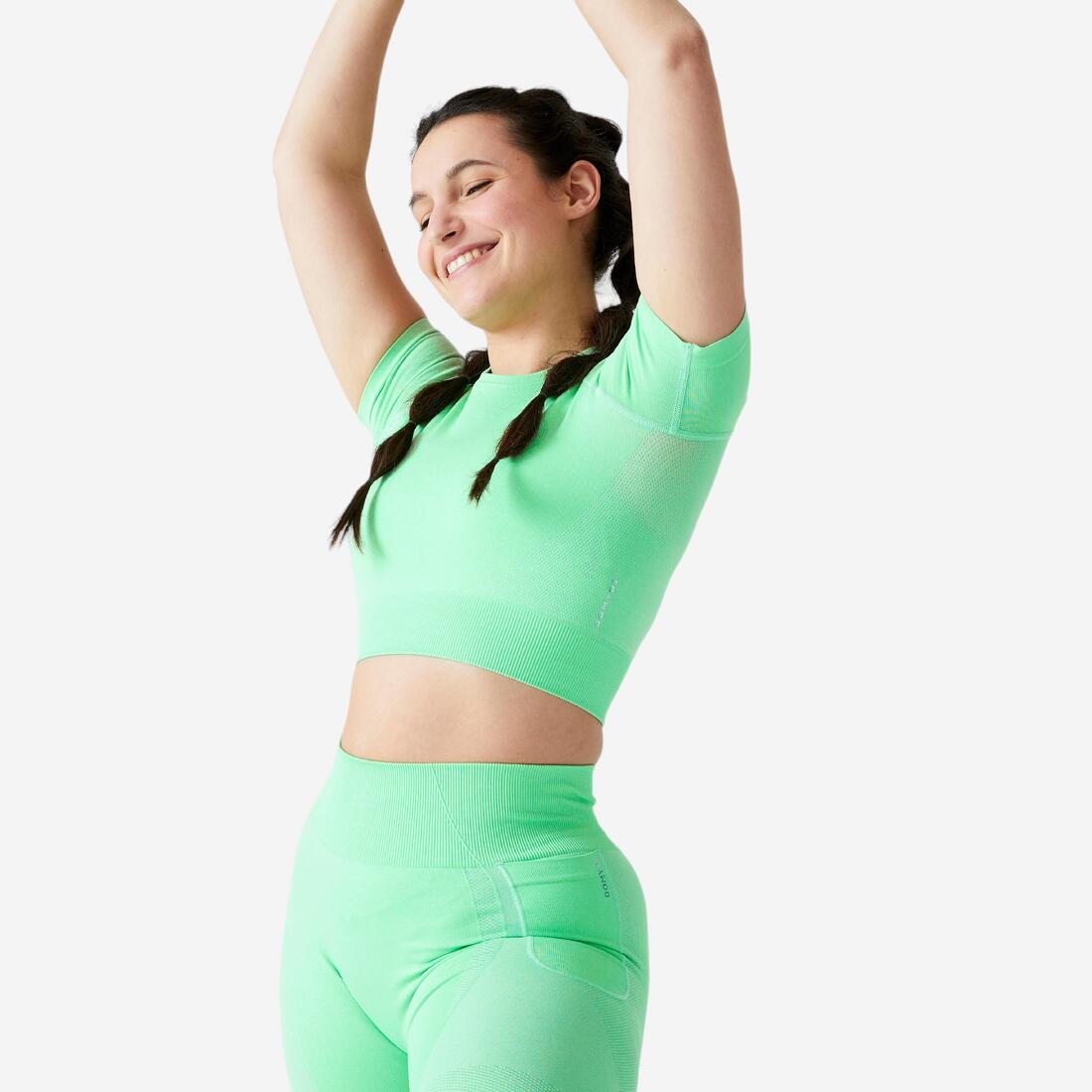 T-shirt Crop top manches courtes Fitness seamless – vert