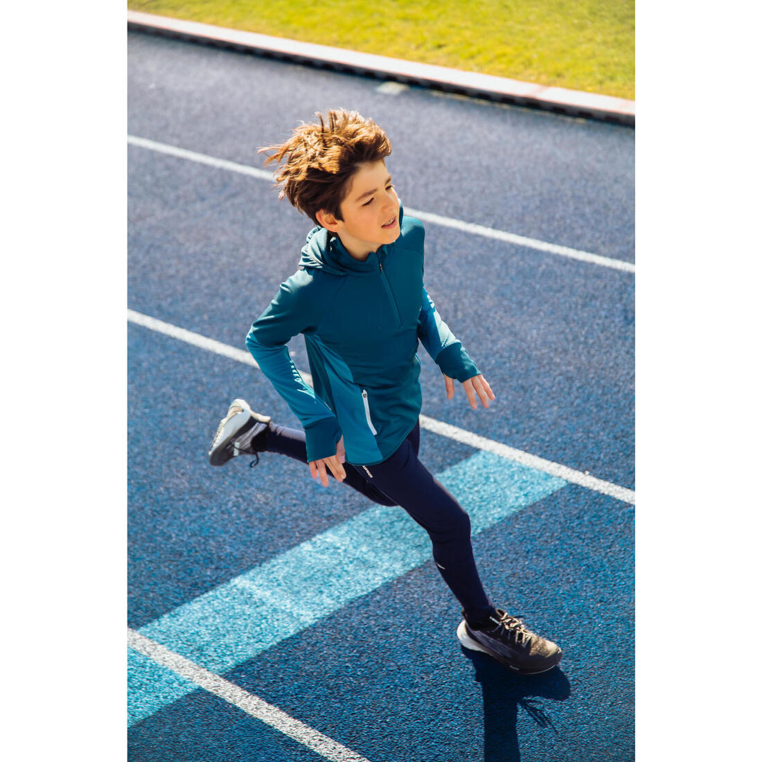 T-shirt manches longues de running garçon, Kiprun Run 900 Warm bleu
