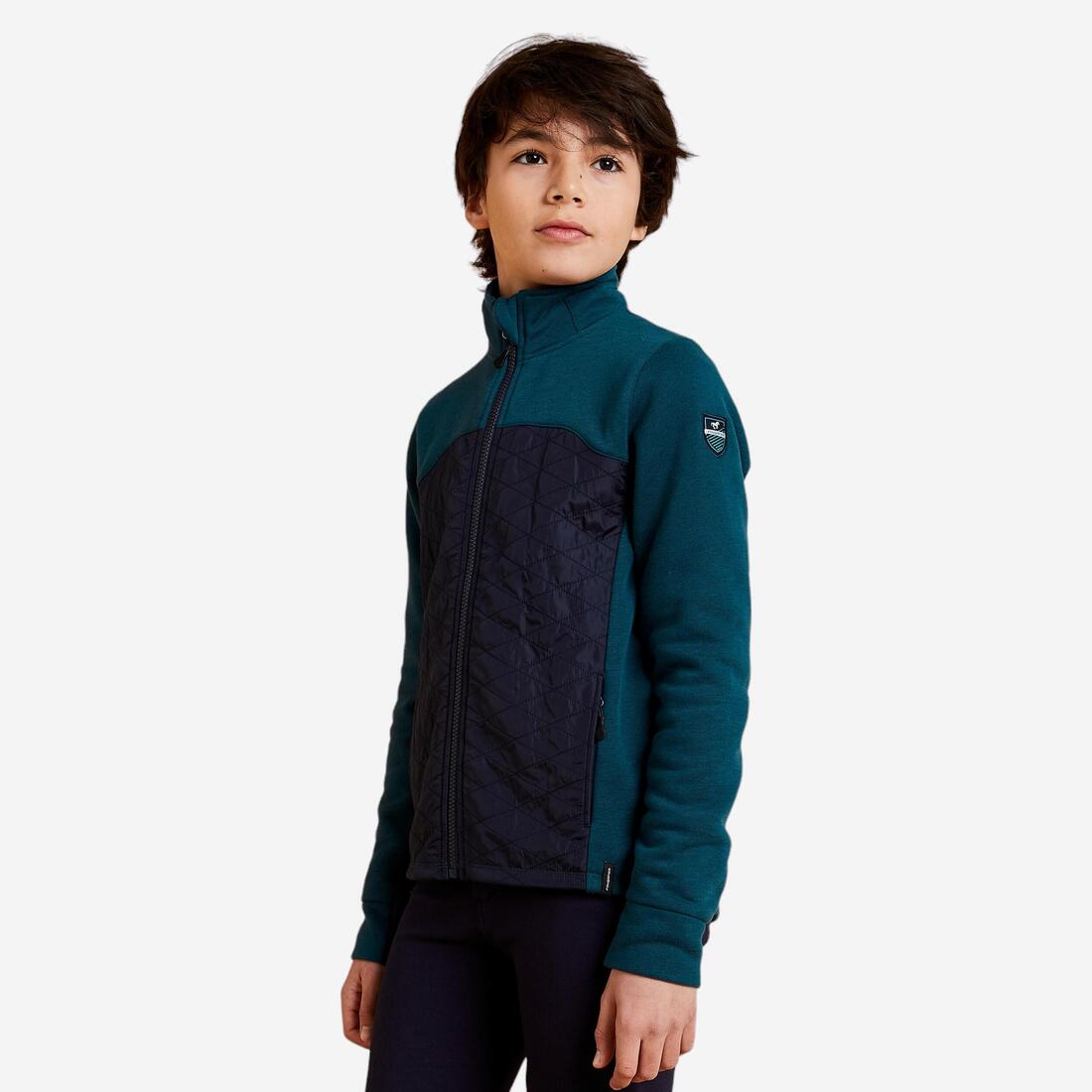 Sweat équitation bi-matière zippé Enfant - 500 marine et
