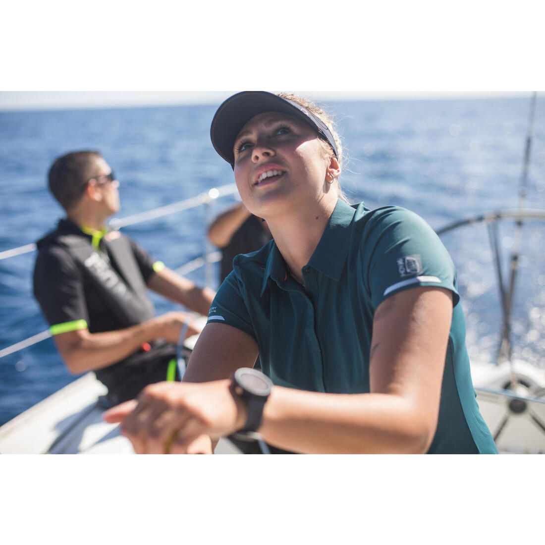 Polo manches courtes de voile femme Race Pétrole