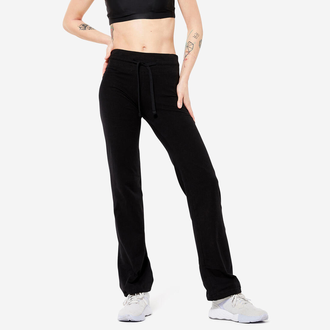Legging fitness long coton extensible bas resserable femme - Fit+ gris chiné