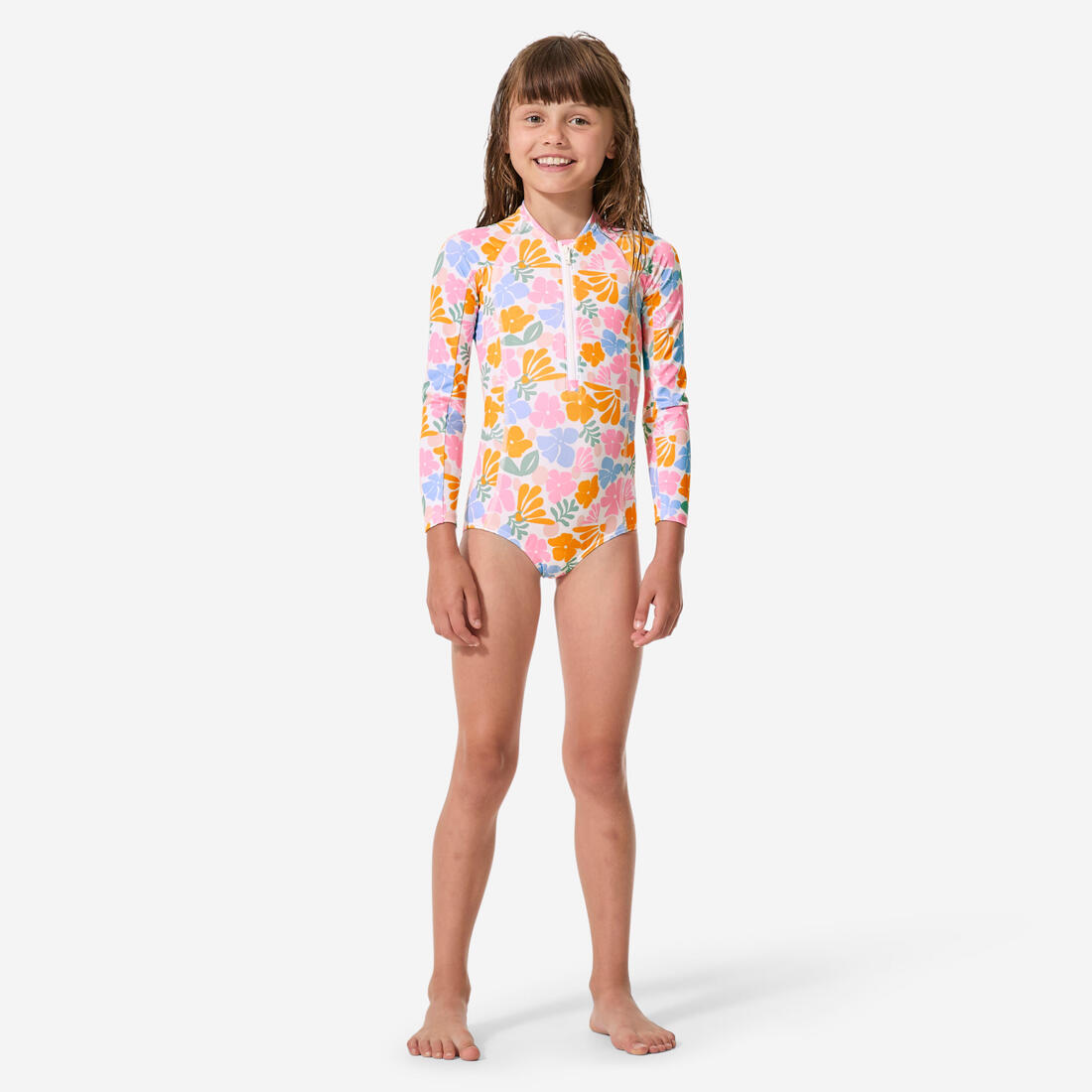 Maillot de bain surf 1 pièce manches longues anti-UV fille, Loulou rayures