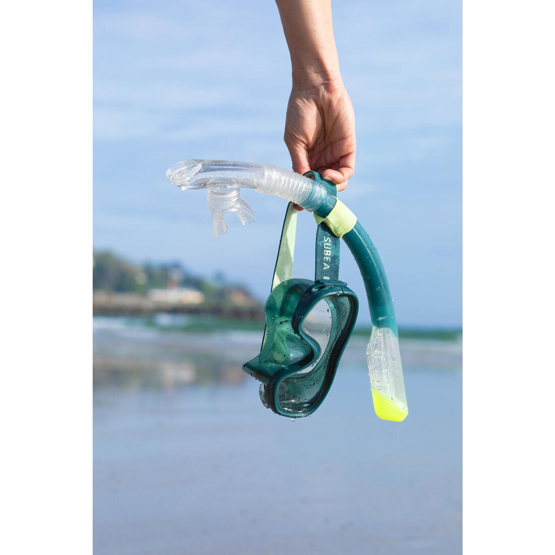 Kit de snorkeling masque 100 COMFORT tuba DRYTOP Adulte Vert avec sac