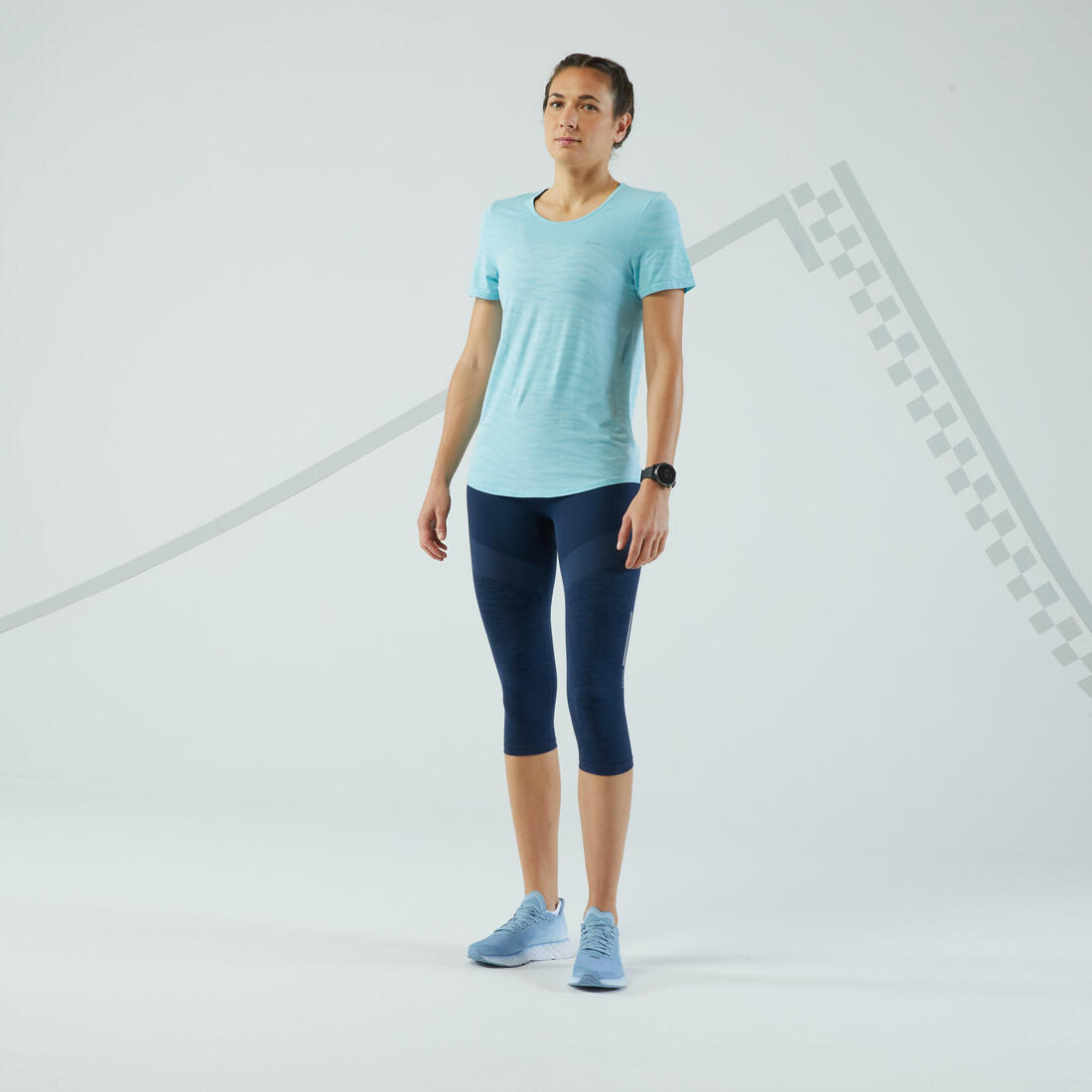 Corsaire running sans couture Femme - KIPRUN CARE bleu foncé