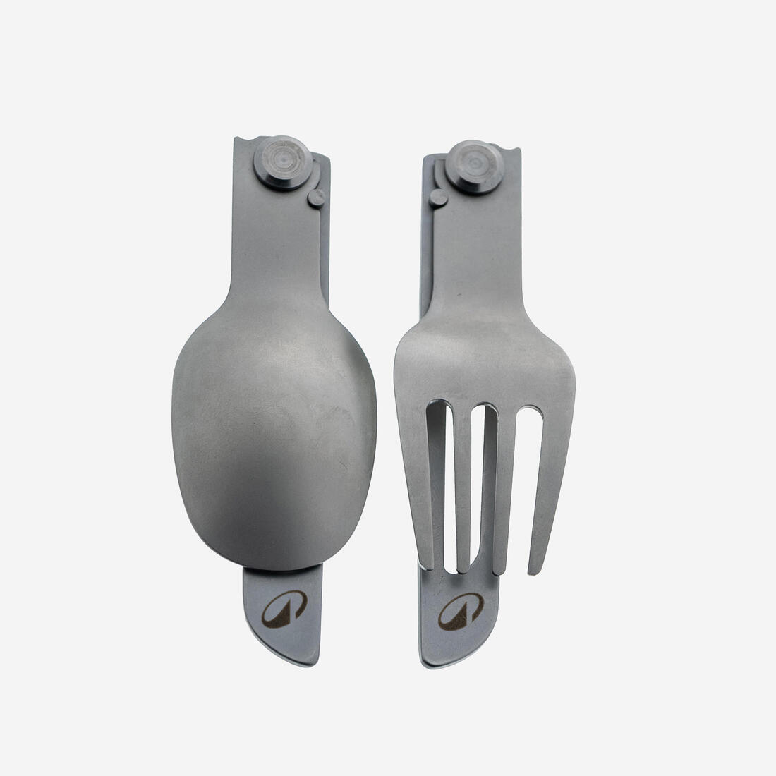 Set 2 couverts pliants 900, fourchette + cuillère, en acier inox pour le camping