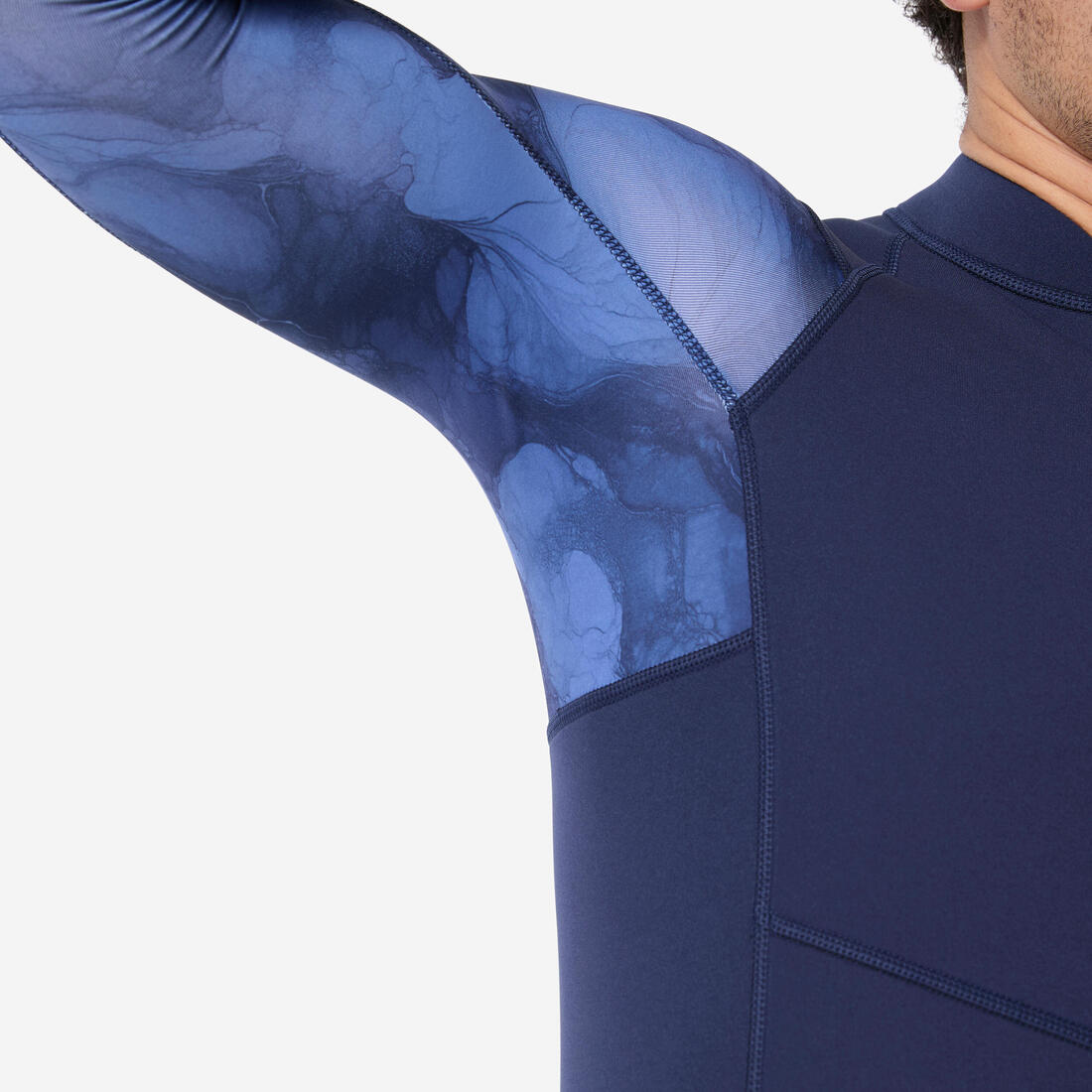 Top snorkeling manches L Homme caoutchouc naturel Yulex 1.5mm textile, bleu noir