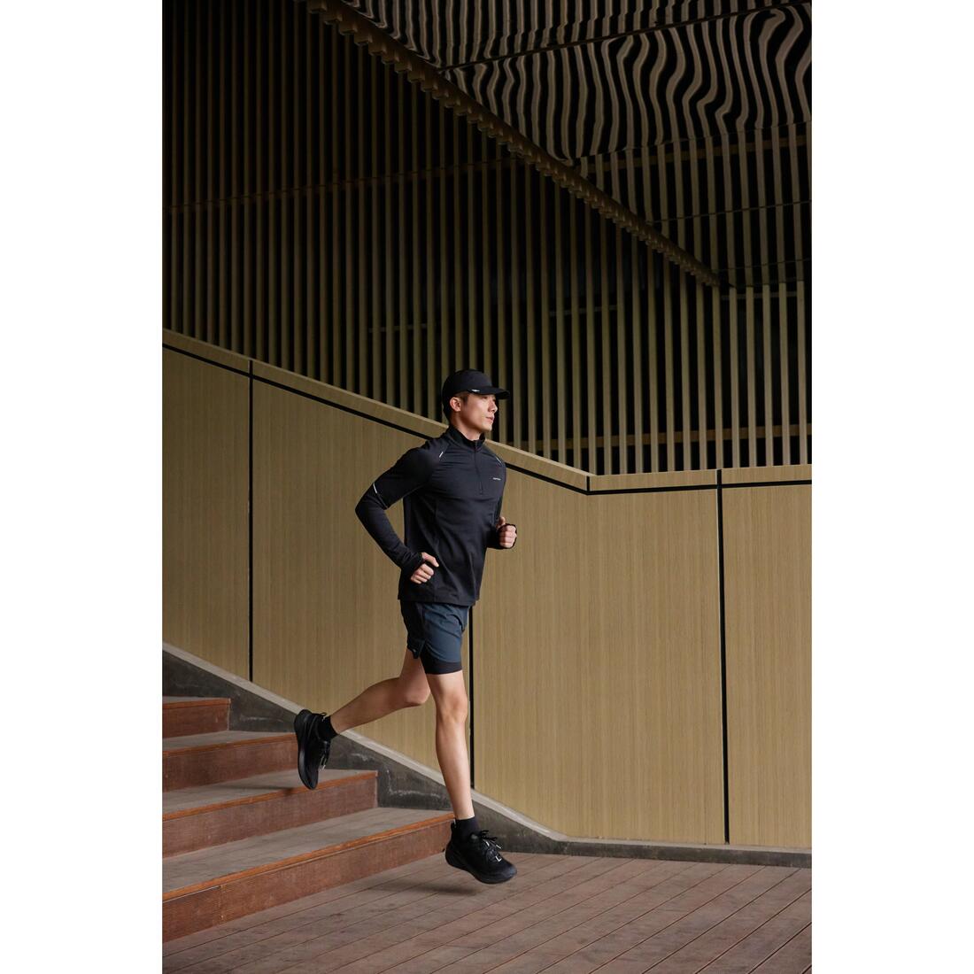 T-shirt manches longues demi zip chaud Homme, Kiprun run 500 warm