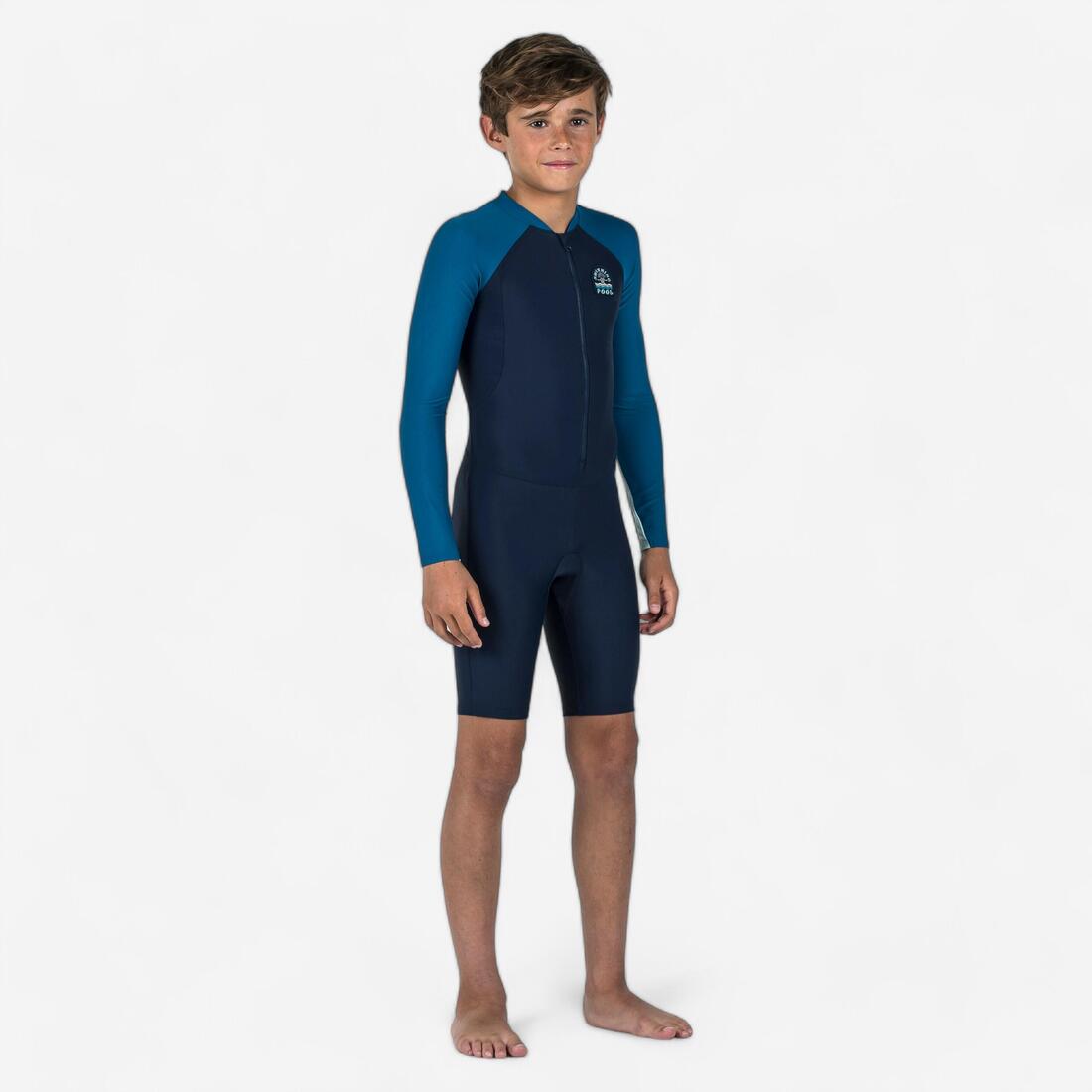 Combinaison Garçon - Shorty 100 Manches Longues - bicolore Bleu – bleu acier