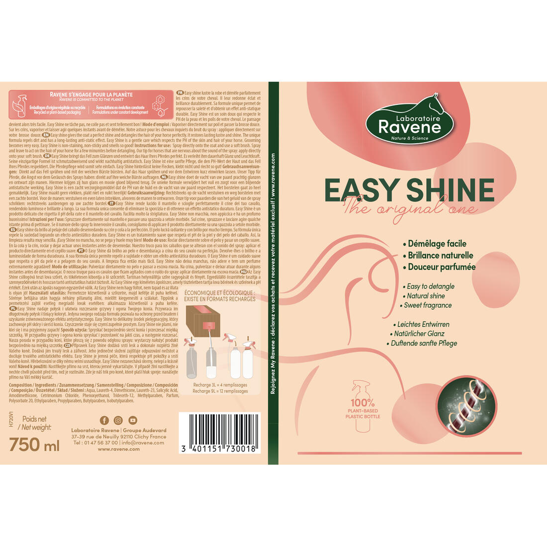 Démêlant lustrant Cheval et Poney - Easyshine 750 ml