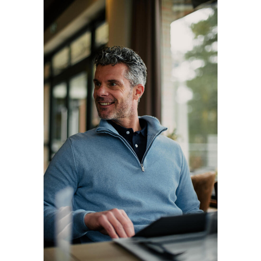 Pull de golf col montant zippé Homme, MW500 marine