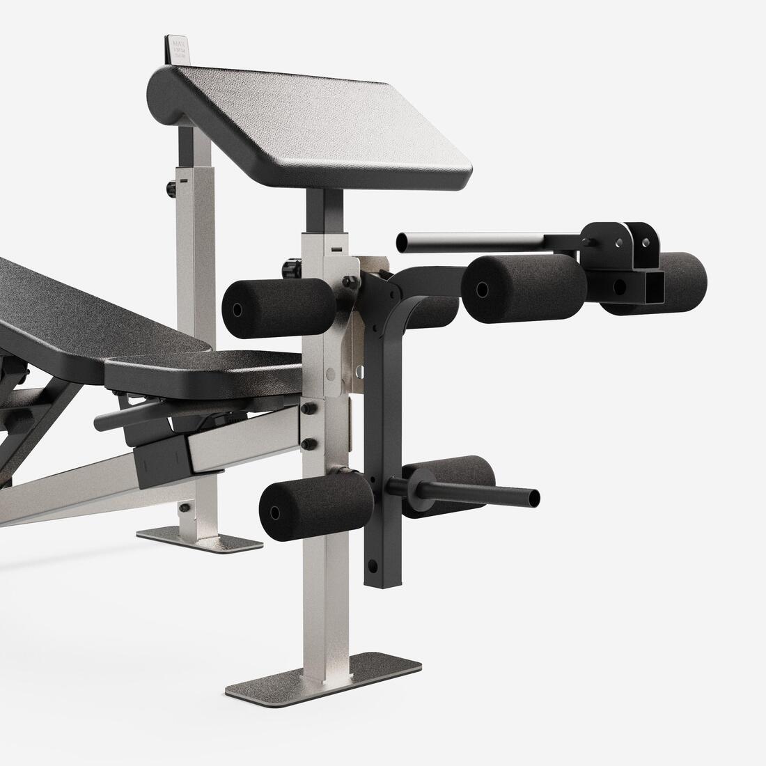 Banc de musculation avec chandelles avec station de biceps curl et de leg curl