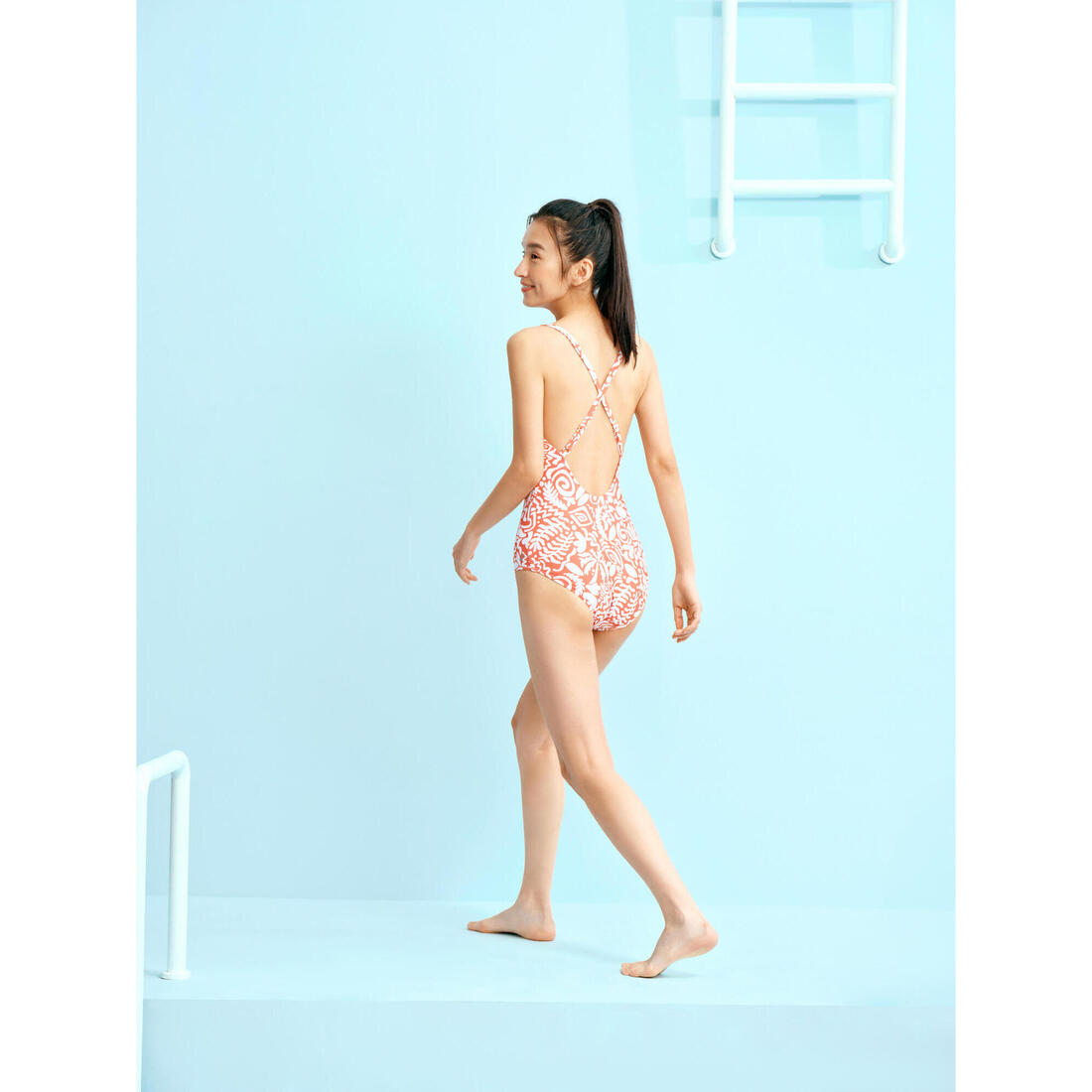 Maillot de bain 1 pièce natation Femme - Lila poly rouge