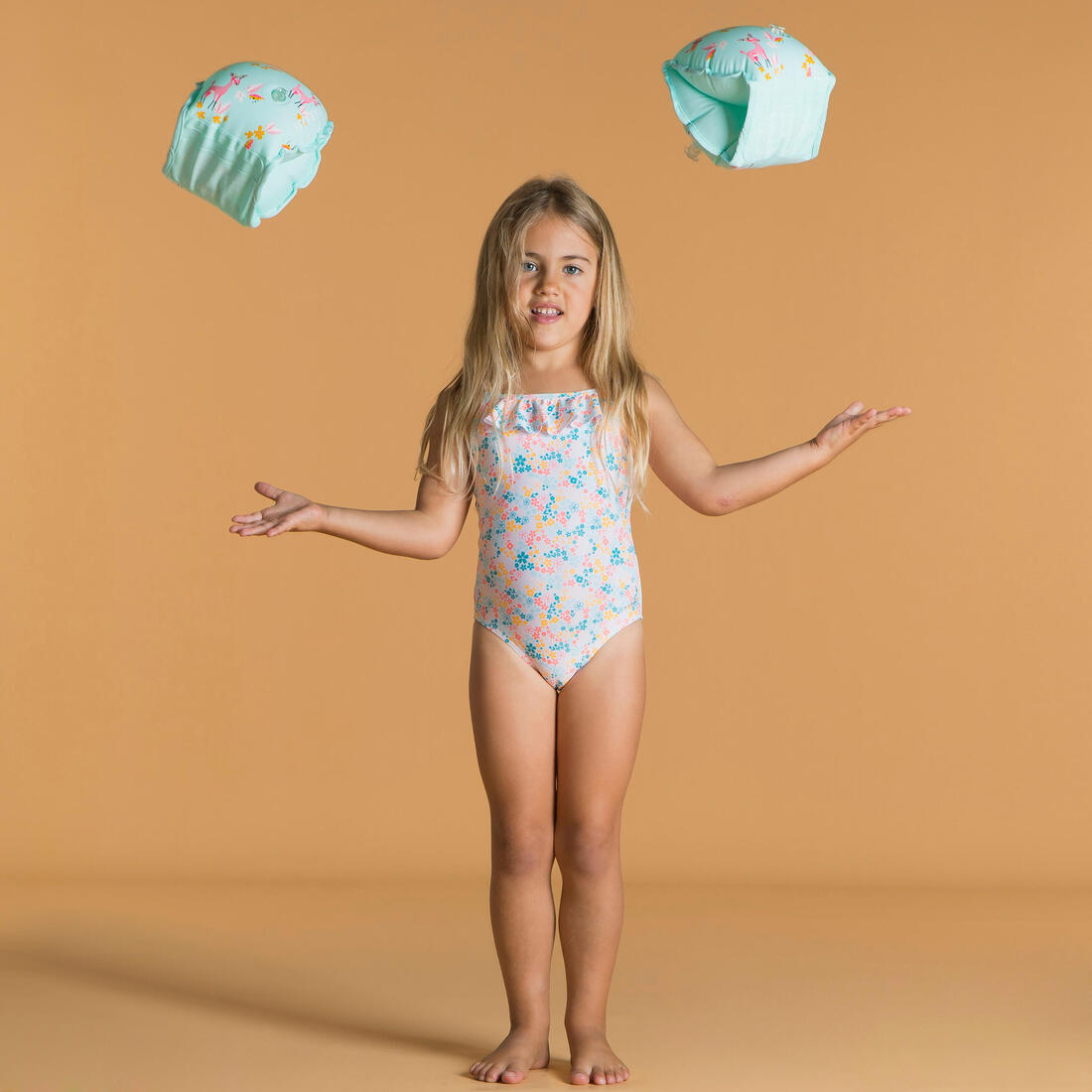 Maillot de bain 1 pièce avec volants Bébé / Fille - blanc rose imprimés fleurs