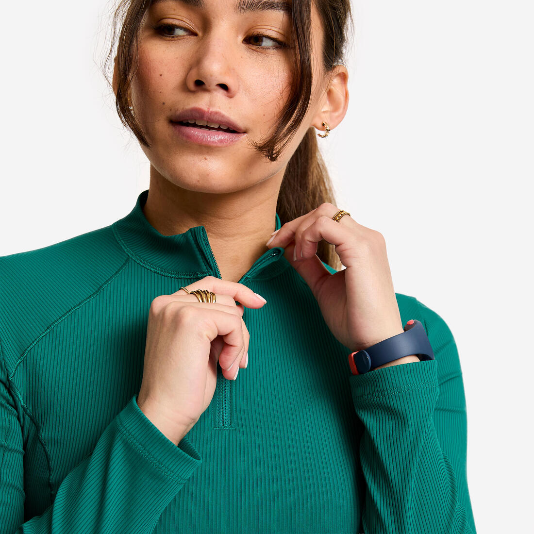 Tee-shirt manches longues demi zip femme foncé