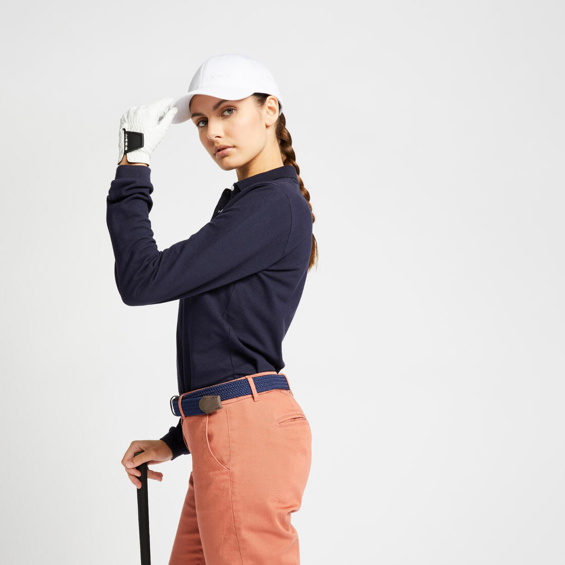 Polo golf manches longues Femme - MW500 bleu marine