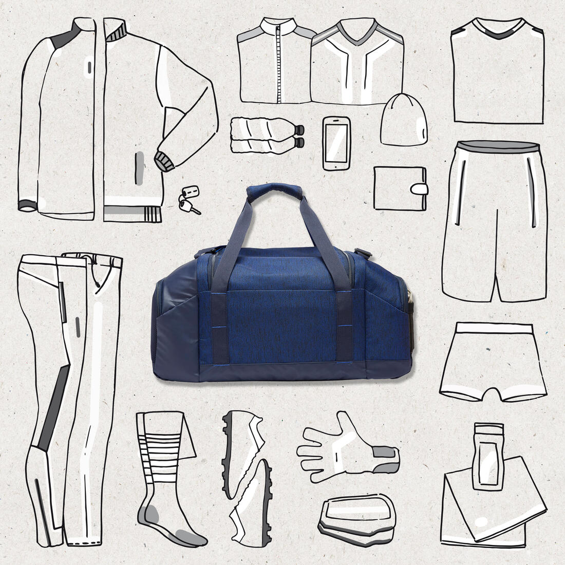Sac de sport rigide et déperlant 55L,  noir et gris