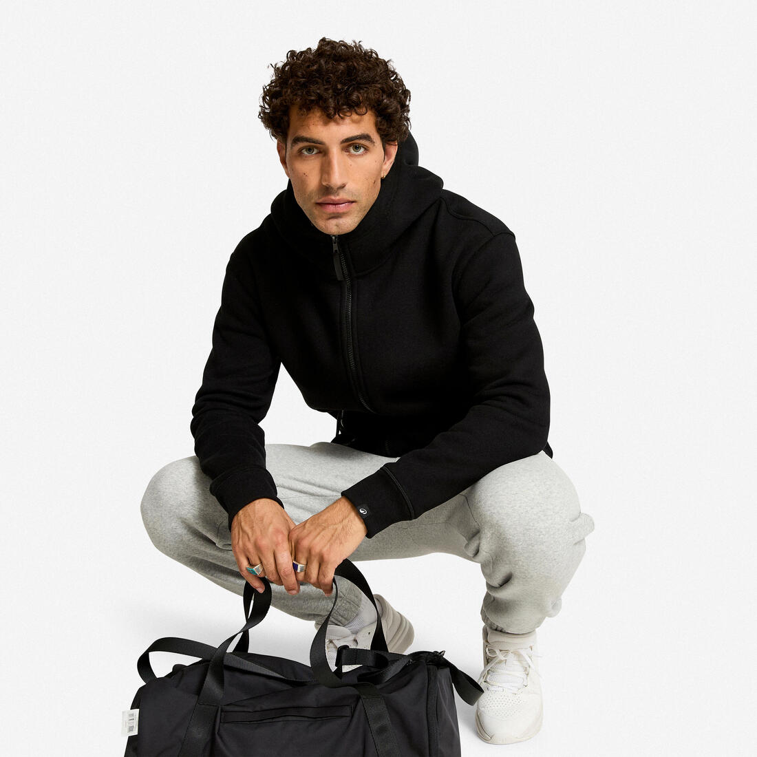 Sweat zippé avec capuche fitness homme,  vert foncé