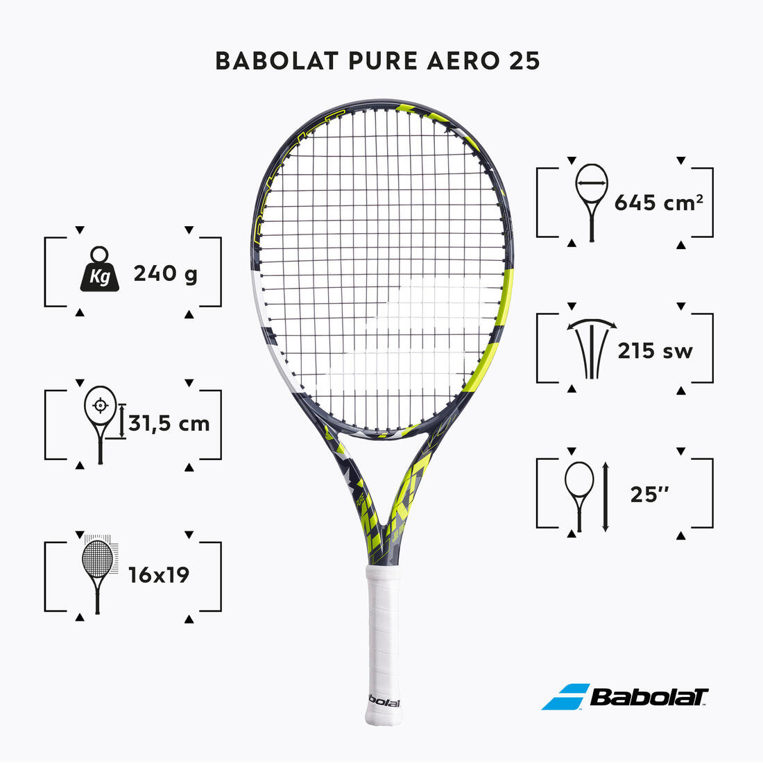 RAQUETTE DE TENNIS ENFANT PURE AERO 25 NOIR JAUNE