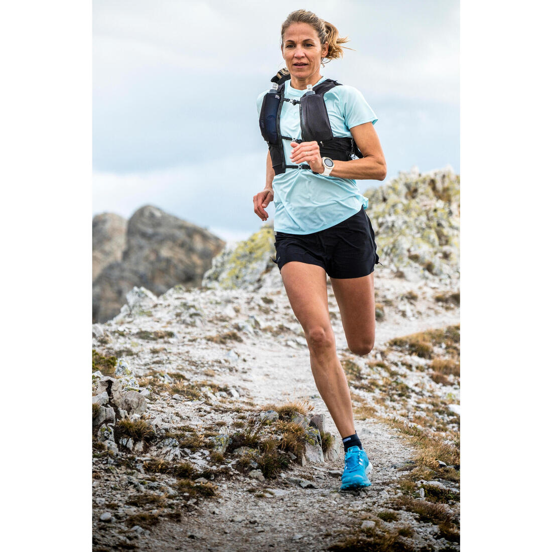 Chaussures trail running compétition femme - kiprun race light vert clair