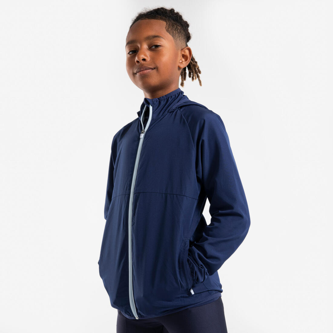 Veste Running coupe vent Enfant - KIPRUN Wind Jacket JR Marine grise – bleu marine