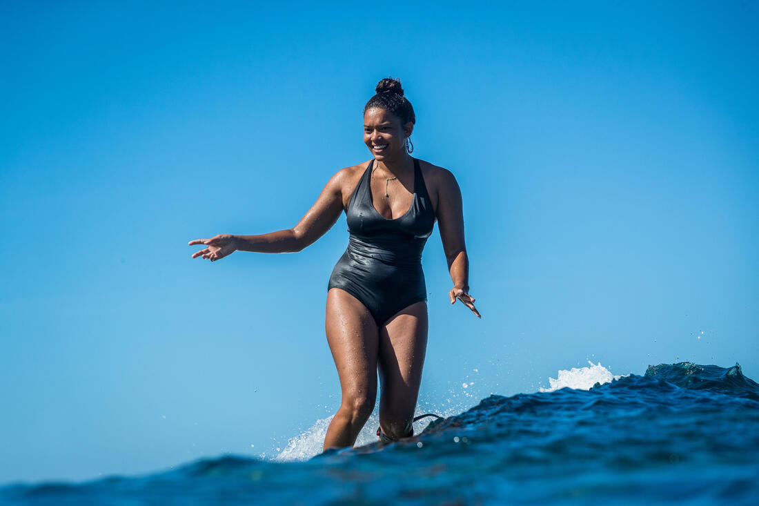 Maillot de bain  de surf 1 pièce AGATHA NOIR avec double réglage dos