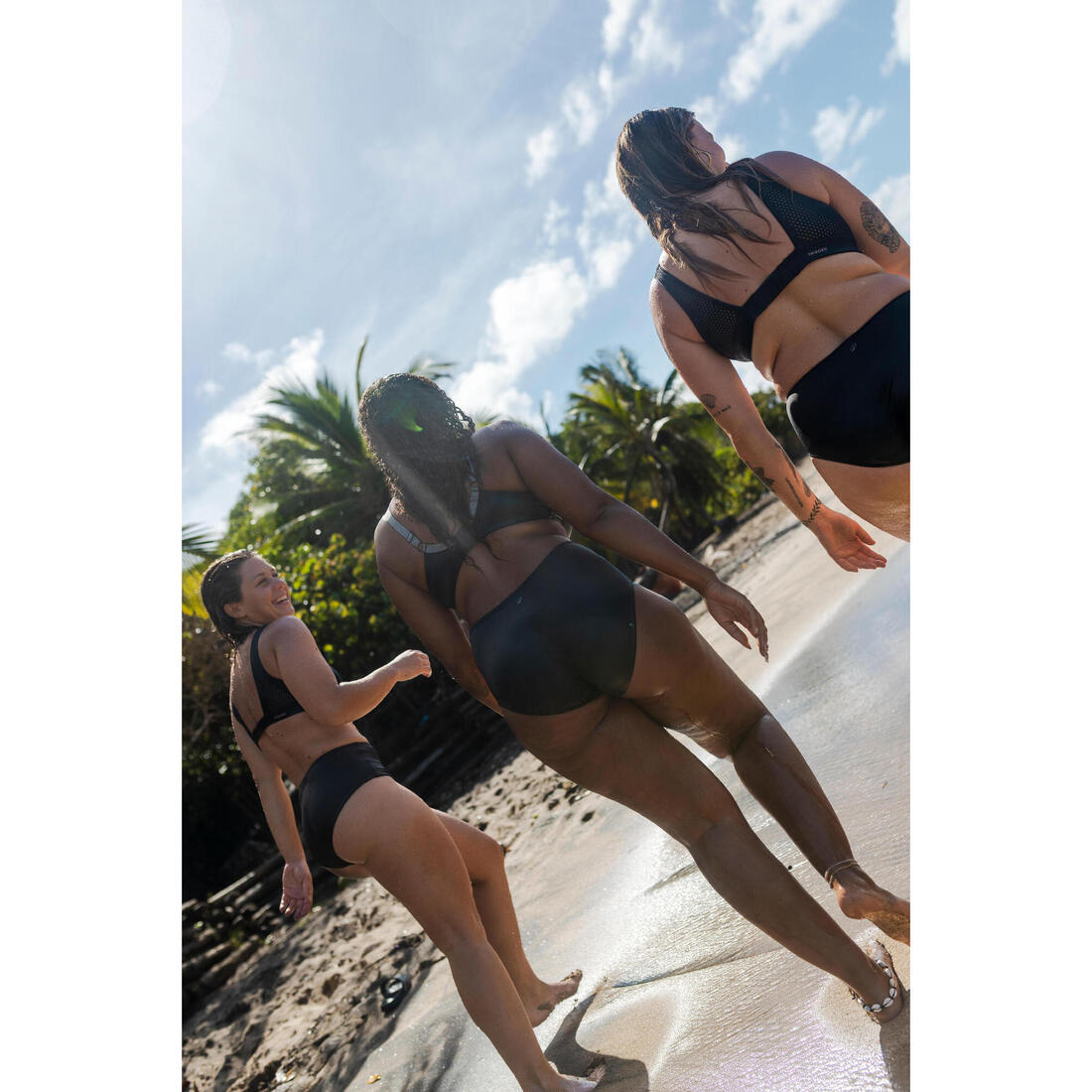 Bas de maillot de bain de surf femme taille haute romi noire